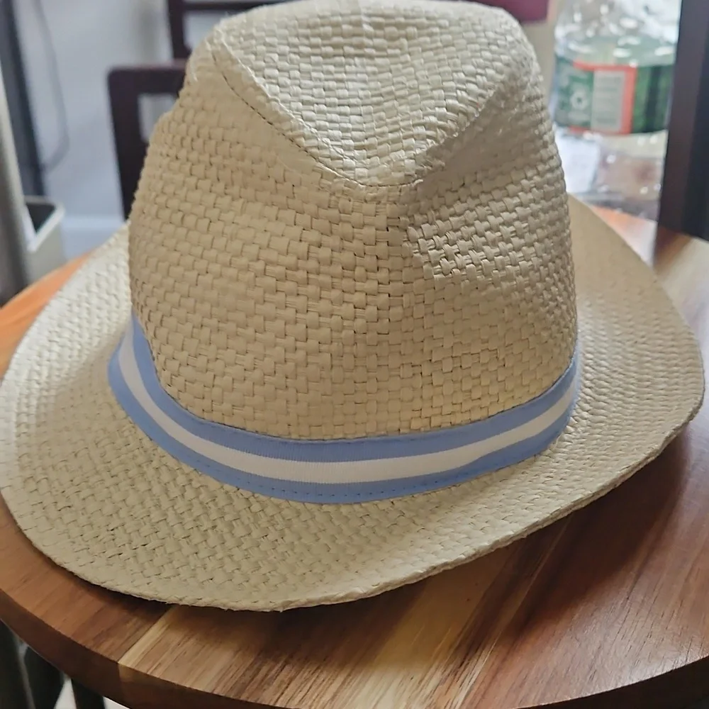 Stylish‎ Tan Fedora with Blue Stripe